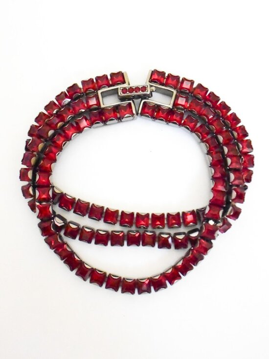 Swarovski Jewelry - *Swarovski* Sparkling Red/Pewter Rhinestone 3-strand Bracelet